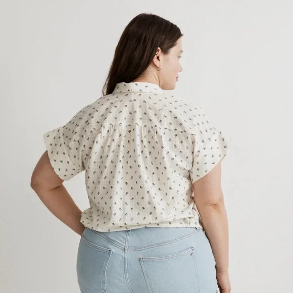 Madewell | Button-Up Drawstring Shirt in Blooming Ikat Size M 100% Cotton - Picture 2 of 12